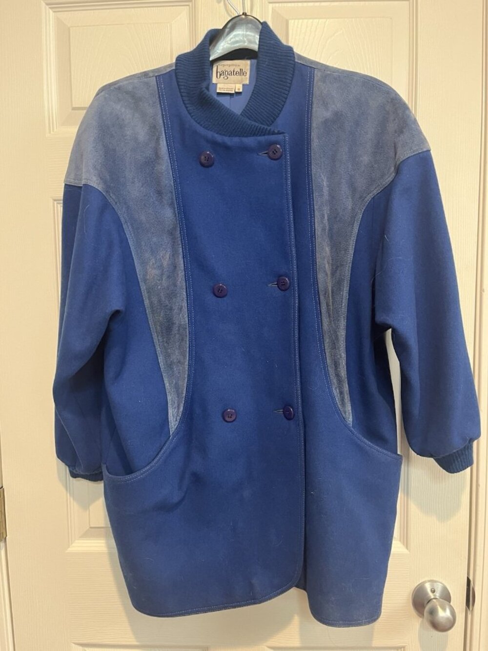 Vintage Bagatelle Women's SMALL Royal Blue Wool Ultrasuede Double Breasted Coat